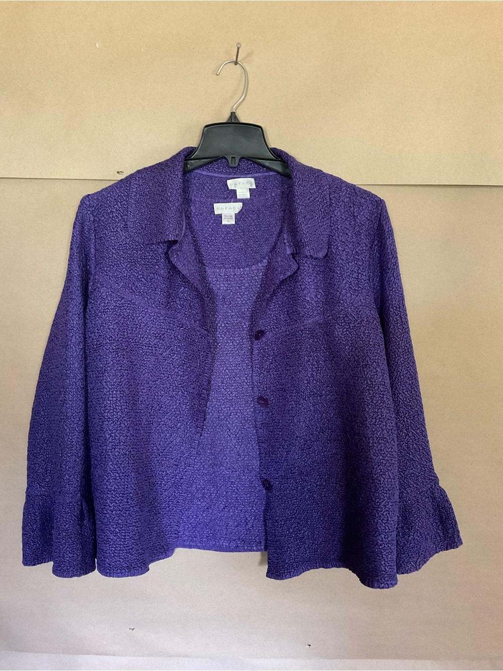 Rafael Purple Bouclé Button-Front Jacket with tank. 2 piece set. Size L.
